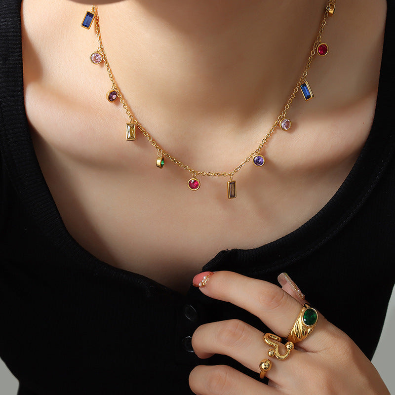 Korean Style Personalized Trendy Niche Popular Colorful Zircon Gold Jewelry Set