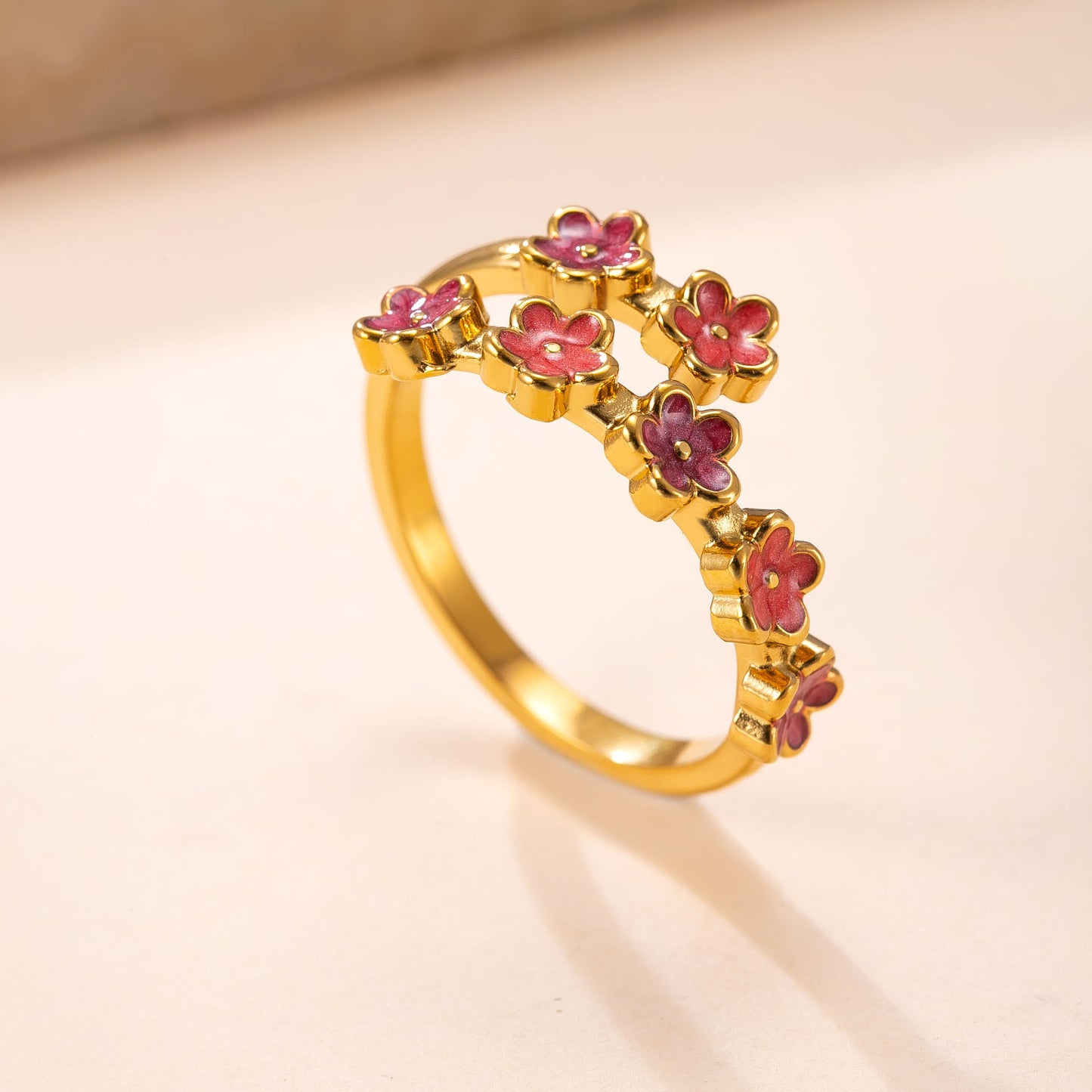 Women's Stainless Steel Casting Dripping Oil Flower Open Light Luxury Ring