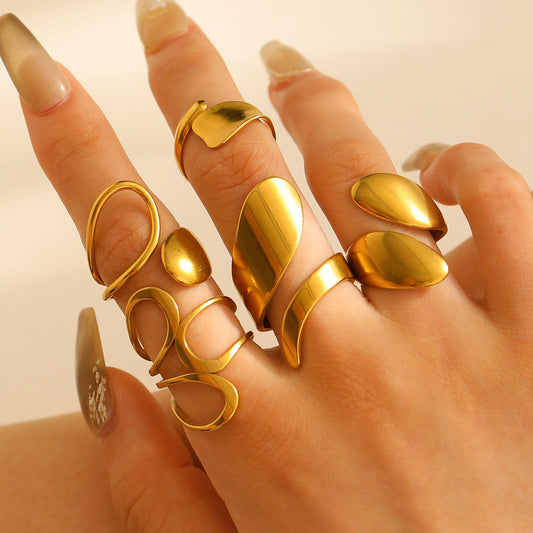 Women's Dripping Open Fashionable Gold-plated Irregular Stainless Rings