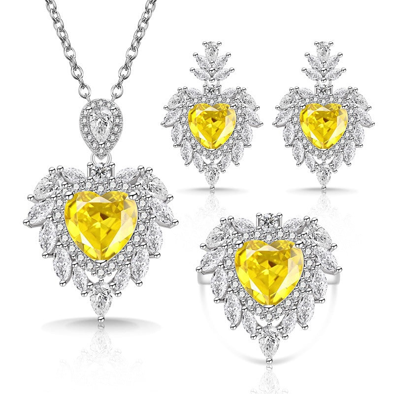 Live Broadcast Colored Gems Advanced Love Heart-shaped Jewelry Set