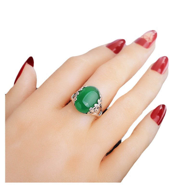 Thai Sier Female Live Open Chalcedony Big Gem Red Garnet Rings