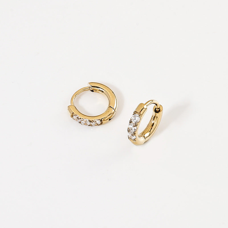 High Quality Carved Stainless Steel Studded With Zircon Titanium Earrings