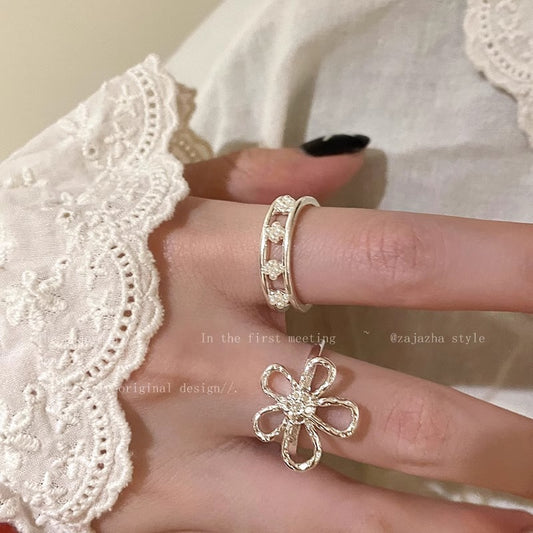 Hollow Flower Alloy Female Niche Design Opening Adjustable Rings