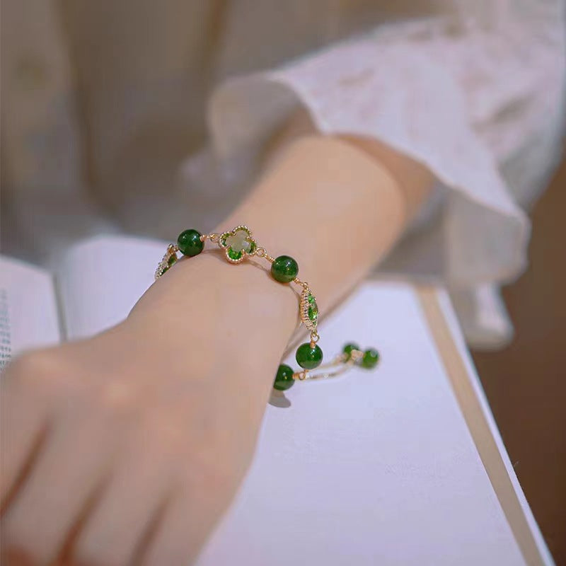 Agate Lucky Four-leaf Clover Female Niche Design White Bracelets