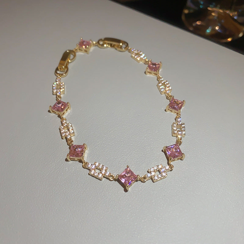 Pink Zircon Geometric Round Pull-out Retro Minority Elegant Bracelets
