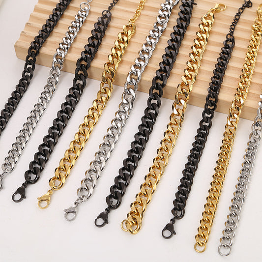 Men's Hip Hop Fashion Six-sided Grinding Cuban Link Chain Simple Bracelets