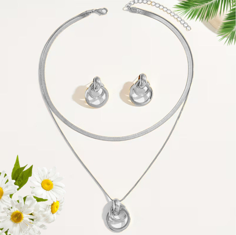 Simple Geometric Spiral Circle With Chain Like Flat Jewelry Set