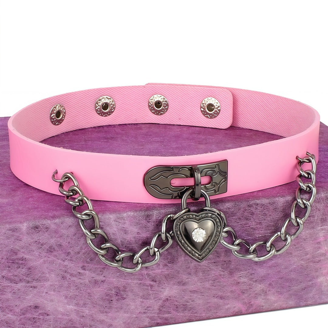Leather Love Male Girlfriends Wang Punk Style Heart-shaped Lock Necklet Necklace