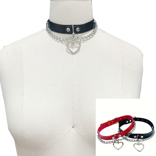 Love Peach Heart Neck Band Leather Collar