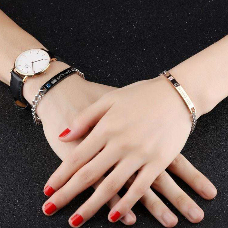 Letter Crown Couple Alloy Chain Black Bracelets