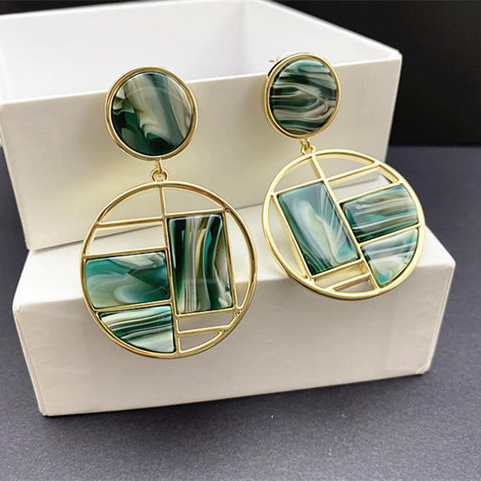 Women's High-grade Elegant Green For Hollow Geometry Round Earrings