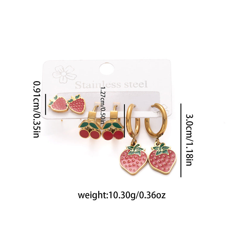 Strawberry Female Fruit Series Titanium Steel Ear Clip Earrings