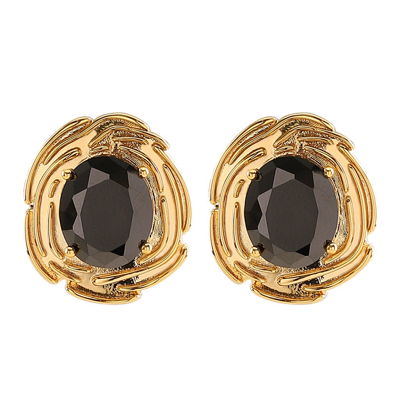 Gold French Elegant Exquisite Affordable Luxury Style Glass Stud Earrings