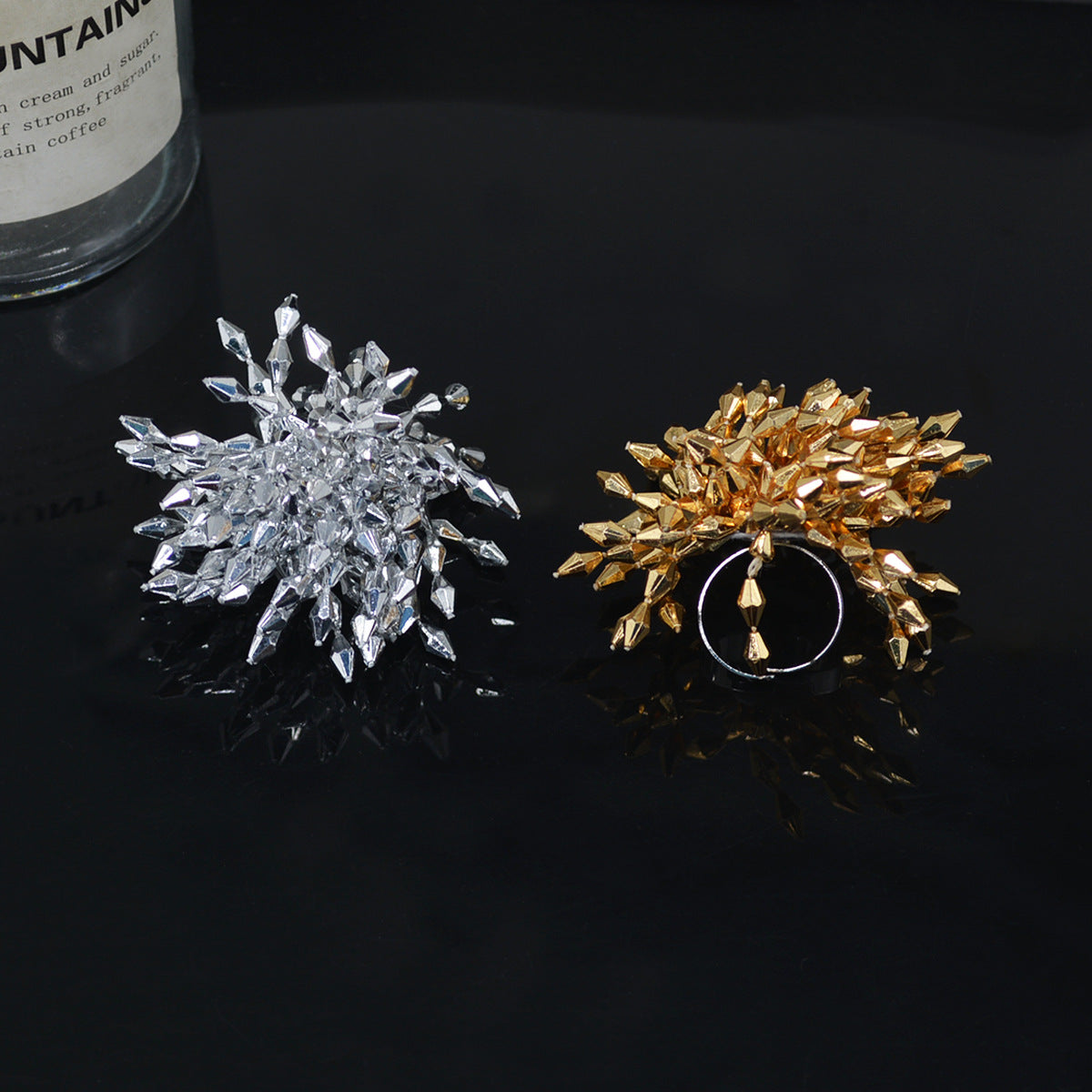 Crystal Fireworks Opening Adjustable Flower Finger Rings