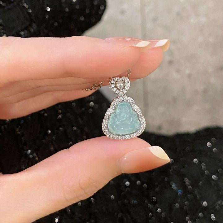 High Ice Chalcedony Buddha Titanium Steel Female Clavicle Necklaces