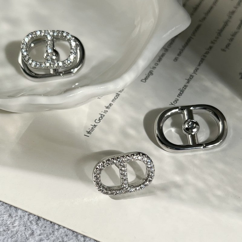 Light Luxury Double Full Diamond Niche Geometric Gold Sier Two-color Stud Earrings