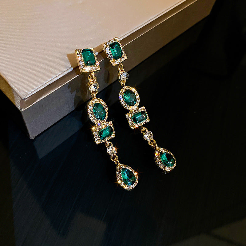 Needle Vintage Emerald Rhinestone Fashion Special Interest Light Earrings