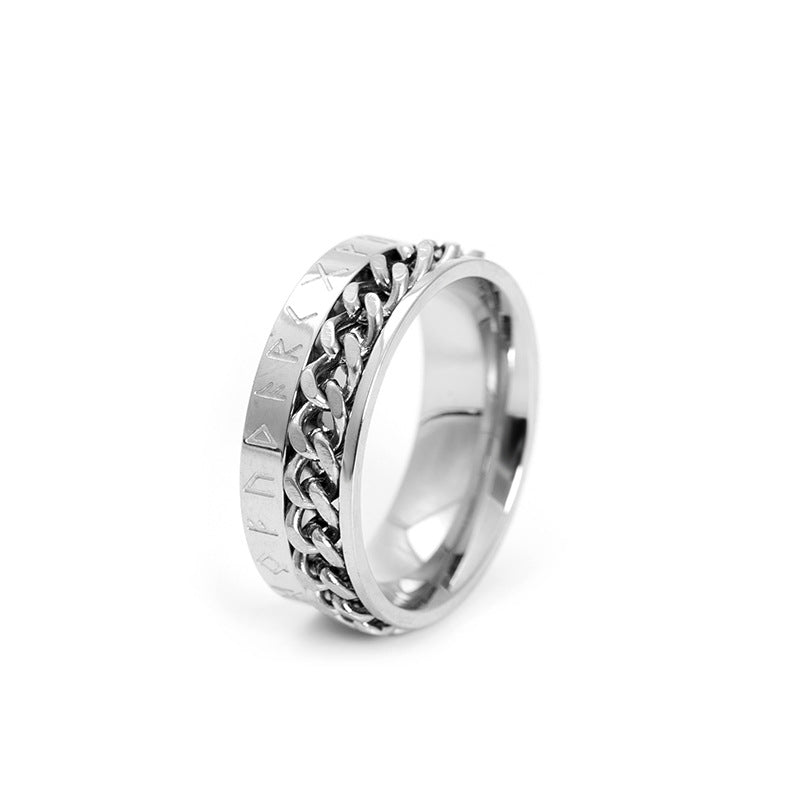 Popular Titanium Steel Viking Text Can Ring