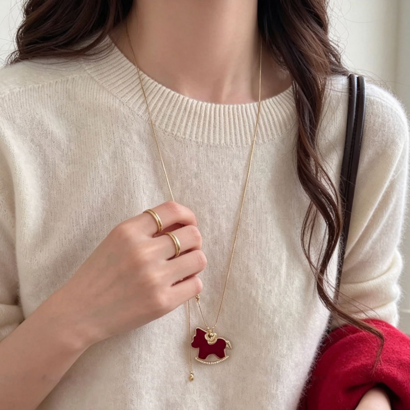 Women's Red Veet Pony High-grade Sweater Chain Necklace
