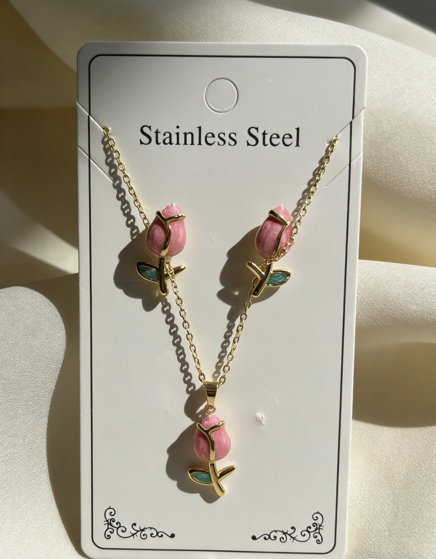 Flower Water Drops Glaze Personality Stainless Jewelry Set