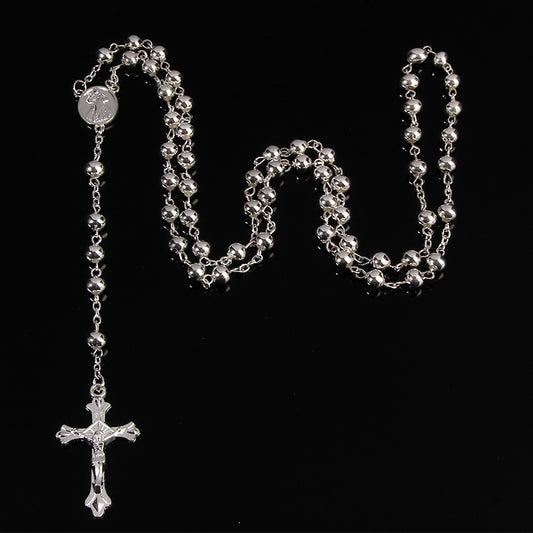 Men's String Beads Chain Cross Fashion Punk Personality Retro Necklace