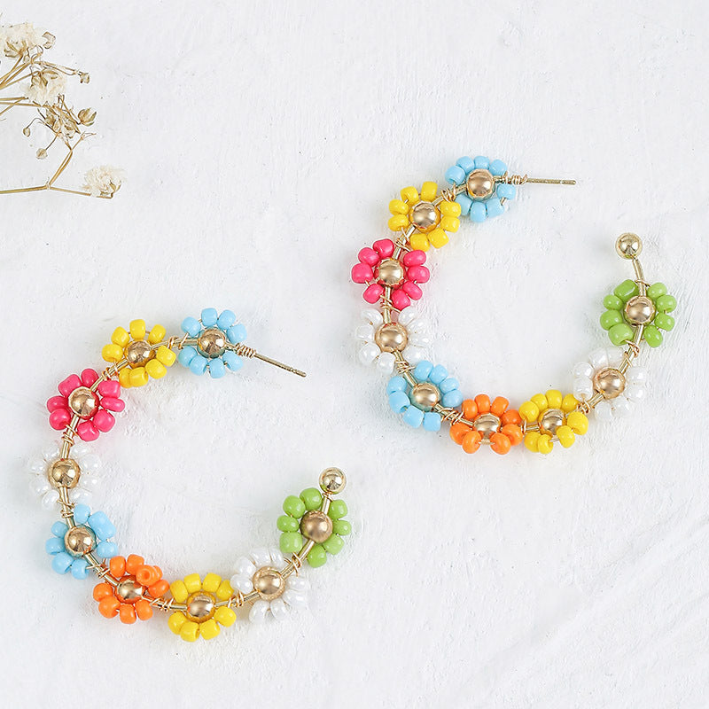 Geometric Shaped Bead Flower Creative Personality Rings