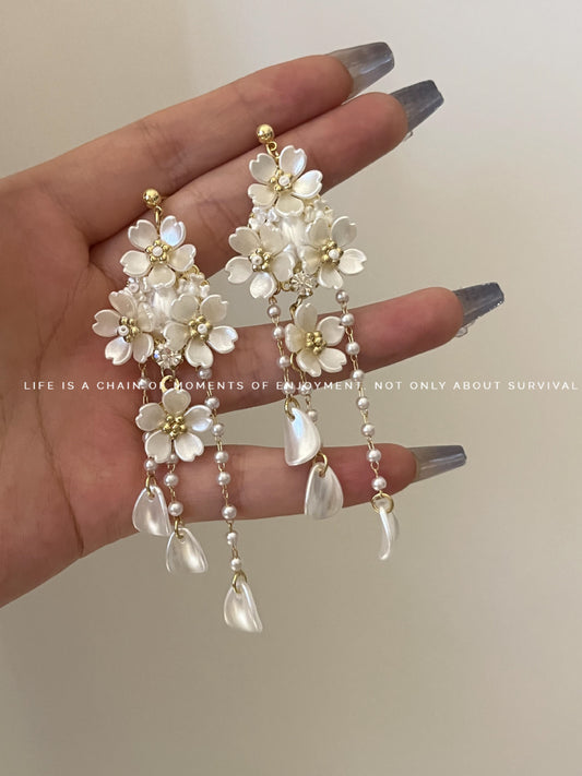 Fairy Flowers Tassel Niche Design Advanced Gentle Light Earrings