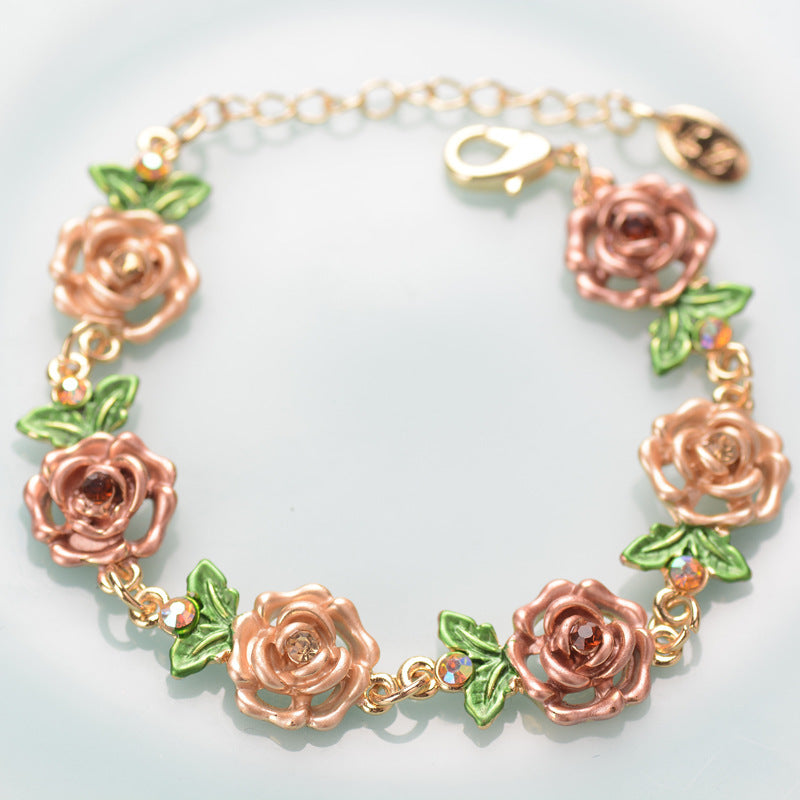 Women's Cloisonne Rose Exaggerated Flower Accessories Retro Bracelets