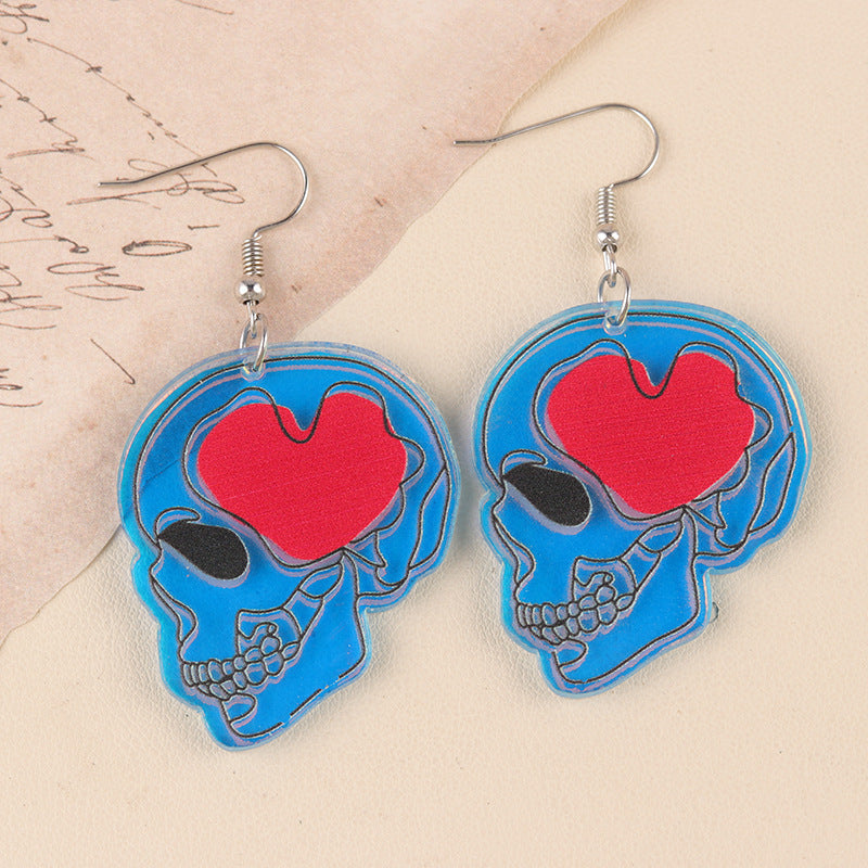 Cat Skull Heart Acrylic Personalized Eardrops Earrings