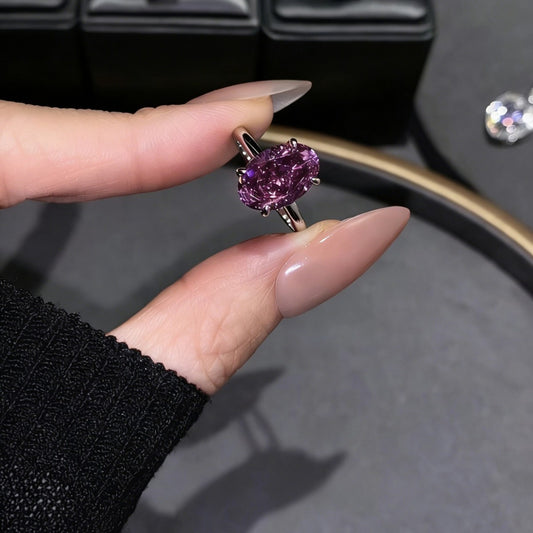 Grape Pink Purple Minimalist Big Diamond High-grade Ring