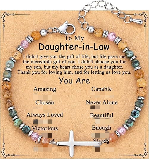 Women's Natural Stone Beaded Cross Lobster Buckle Adjustable Band Bracelet