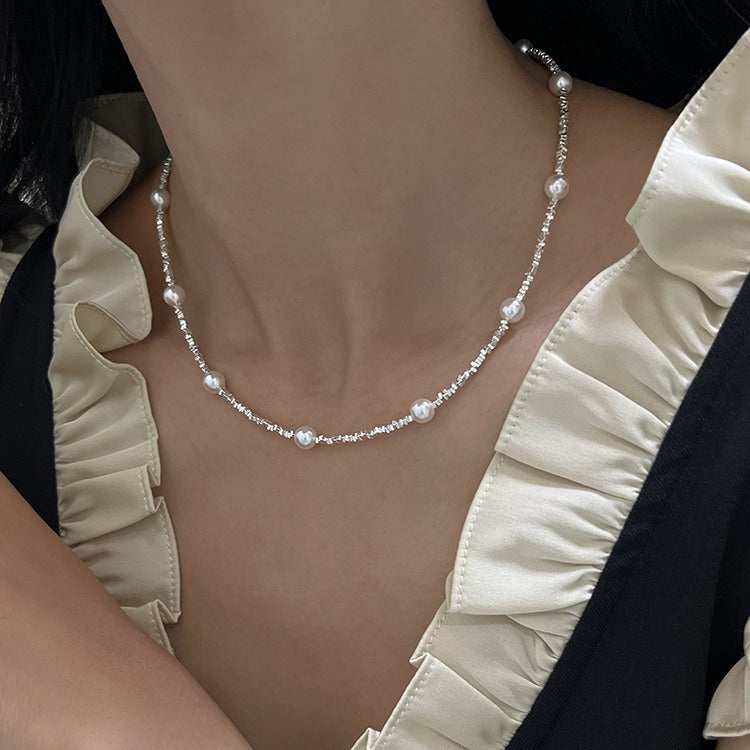 Of Sier Pearl Simple Temperament Twin Niche High-grade Fashionable Clavicle Necklace