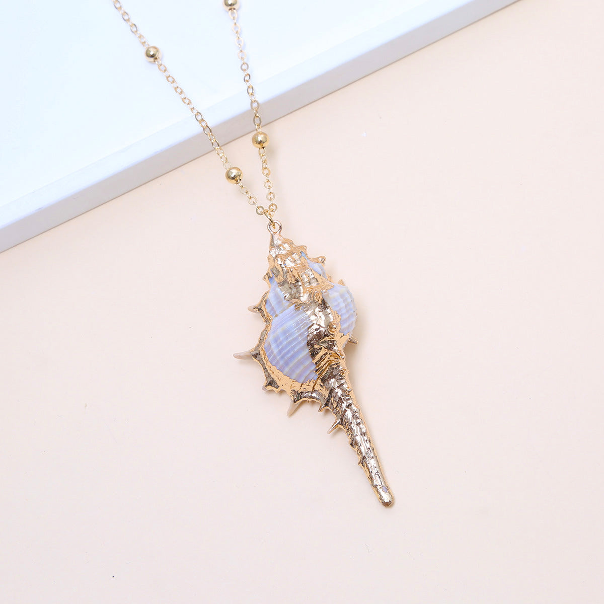 Ball Bead Chain Natural Shell Electroplated Necklace