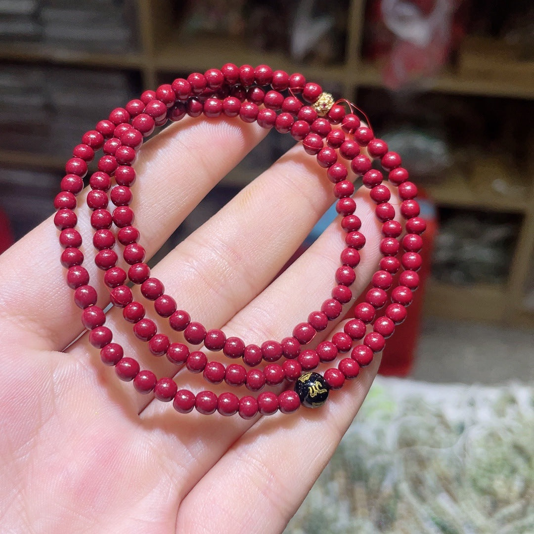 Women's Sand Round Beads With Black Agate Six Bracelets