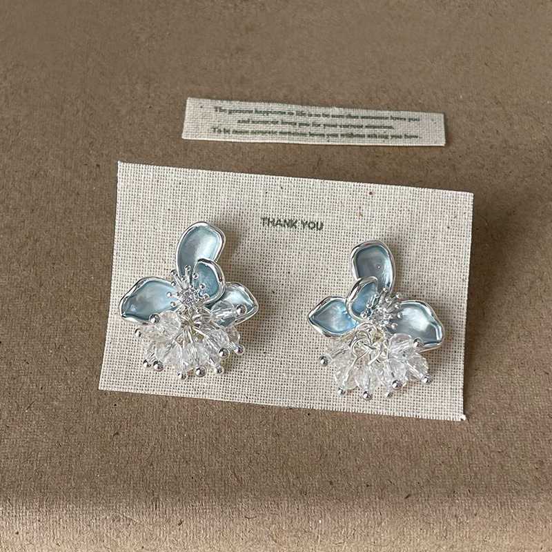 Women's Glaze Flowers Crystal Tassel For Light Luxury High-grade Fresh Simple Stud Earrings
