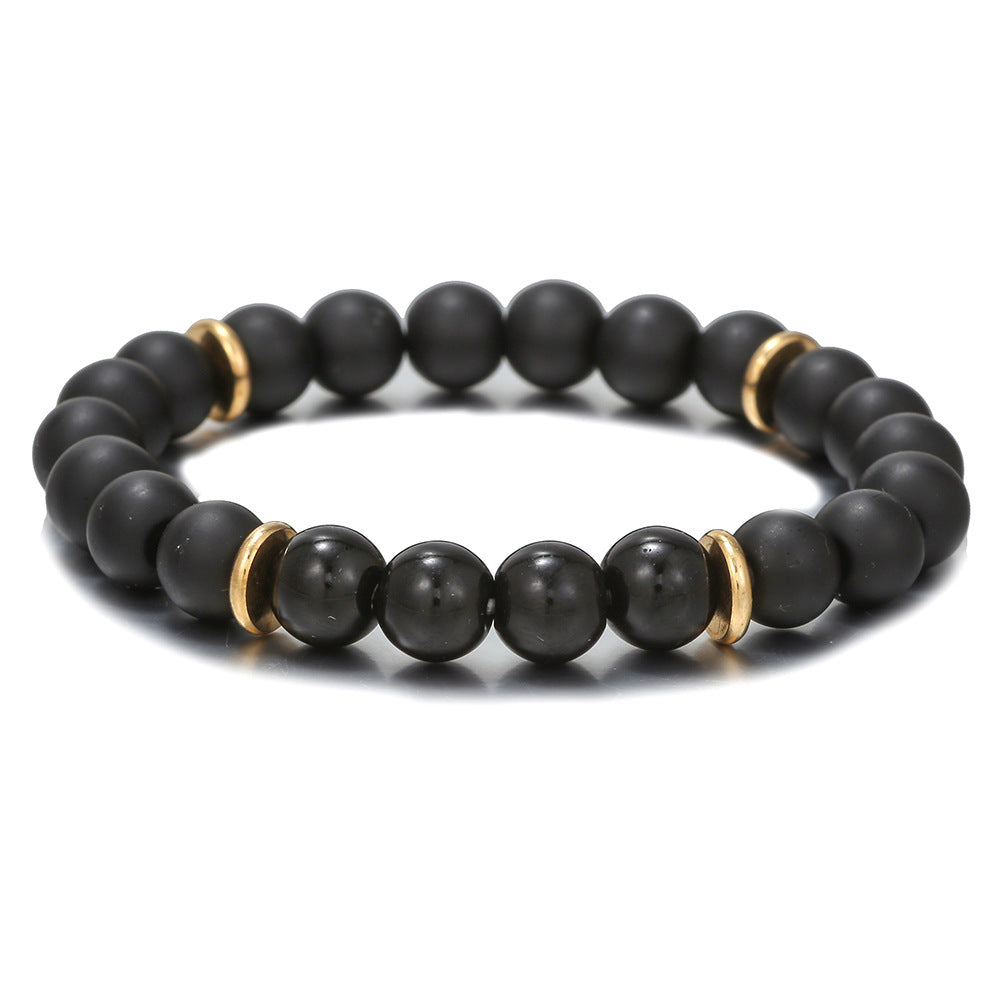 Men's Volcanic Rock Map Stone Beaded Weave Bracelet