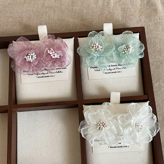 Women's Transparent Three-dimensional Net Yarn Flowers High Sense Graceful Fashionable Earrings