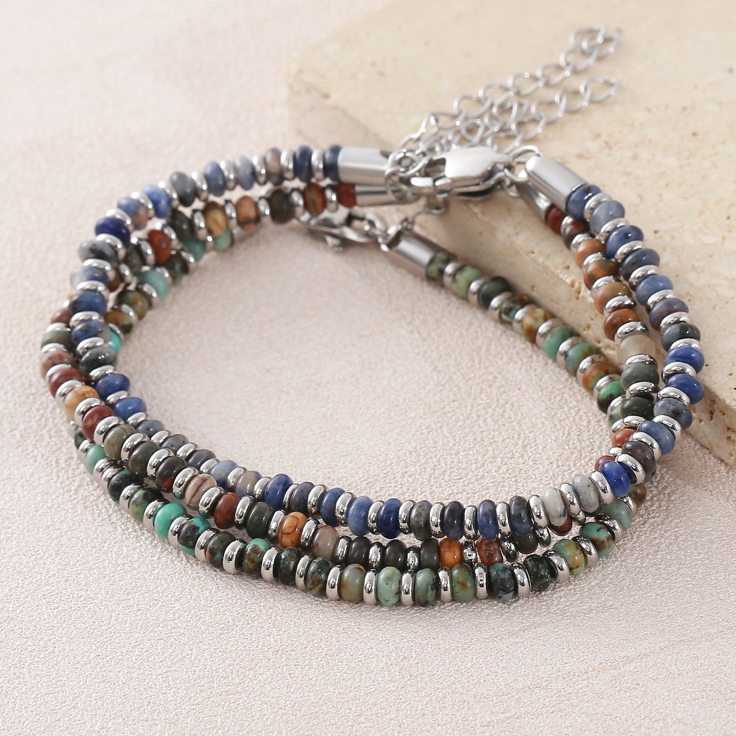 Stone African Pine Blue Pattern Red Turquoise Beaded Boho Fashion Bracelets