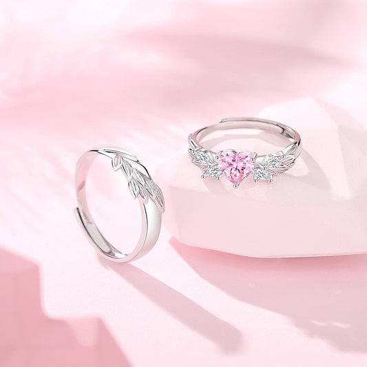 Women's & Men's You Love Couple Sterling Sier Design Pink Rings