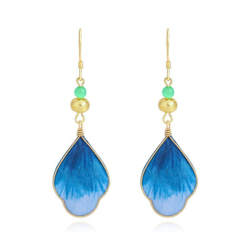 Women's Chinese Style Flower National Traditional Handmade Cloisonne Silk Ear Hook Rings