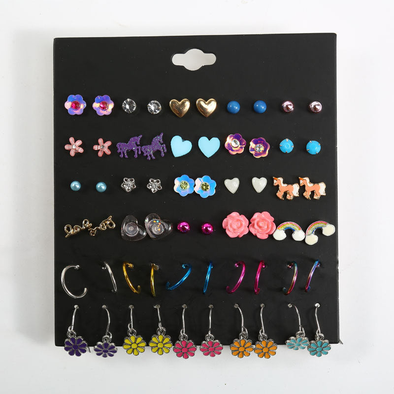 Floret Pearl Resin Unicorn Rainbow Alloy Earrings