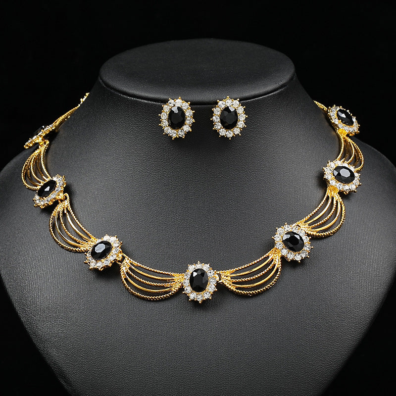 Suit Gem Artistic Retro Court Fan-shaped Beautiful Jewelry Set