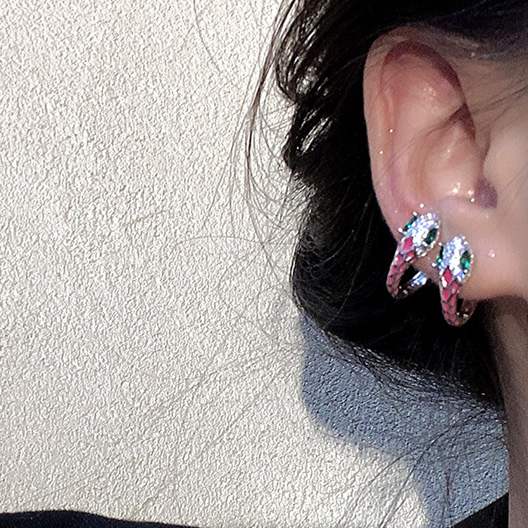 Small Super Shiny Colorful Green Eyes Snake Niche Hot Ear Stud Earrings