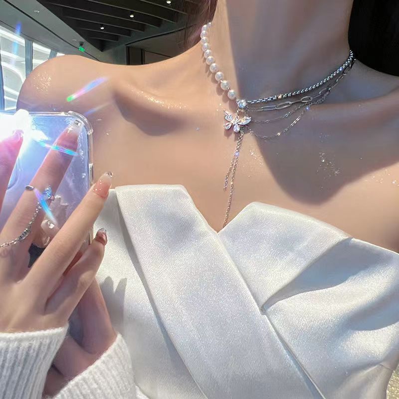 Pearl Design Sense Light Luxury Minority Asymmetric Clavicle Chain Cold Necklaces