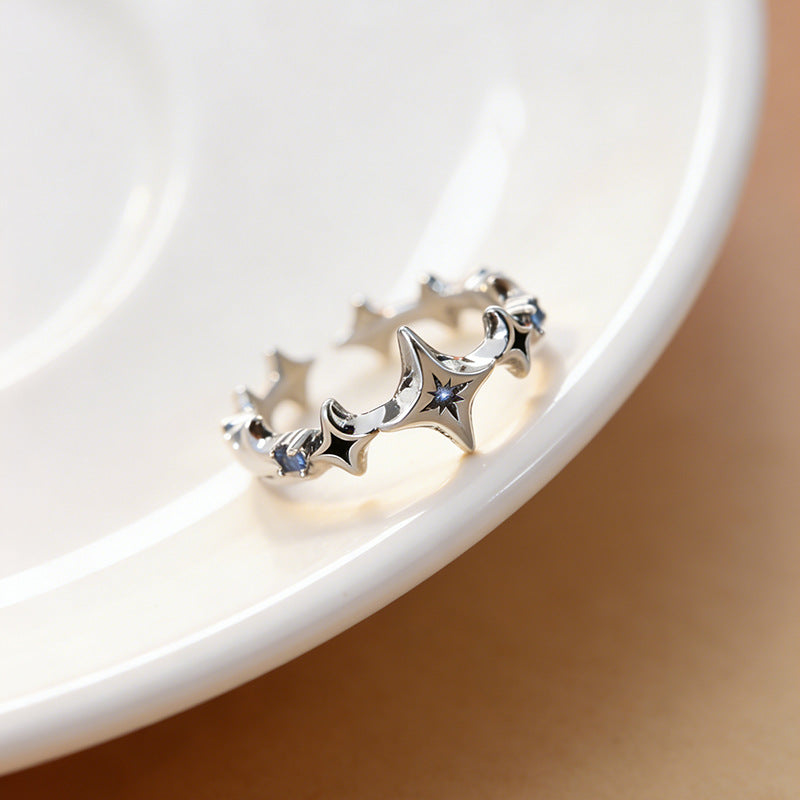 Blue Diamond Asterism Niche Design Fingertip Daily Twin Inlaid Rings