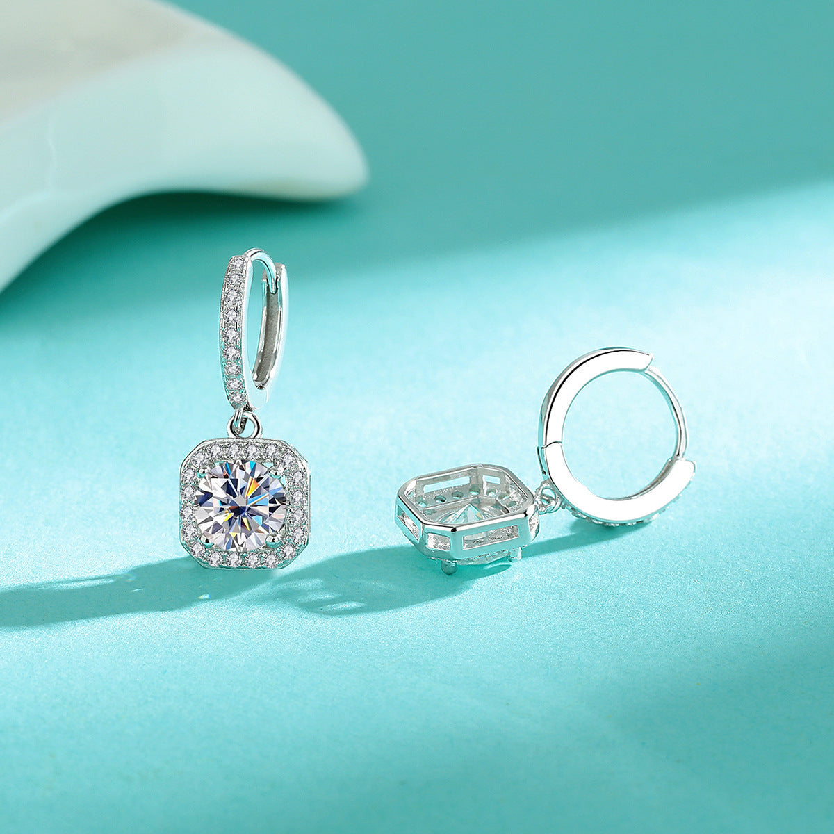 Sterling Sier Moissanite Luxury Square Bag Earrings