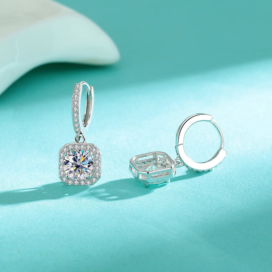 Sterling Sier Moissanite Luxury Square Bag Earrings
