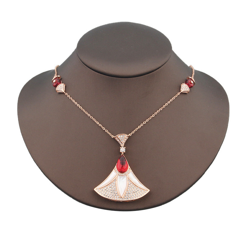 Fan-shaped Skirt Eardrops Lady Temperament Wedding Decoration Gold Female Clavicle Jewelry Set