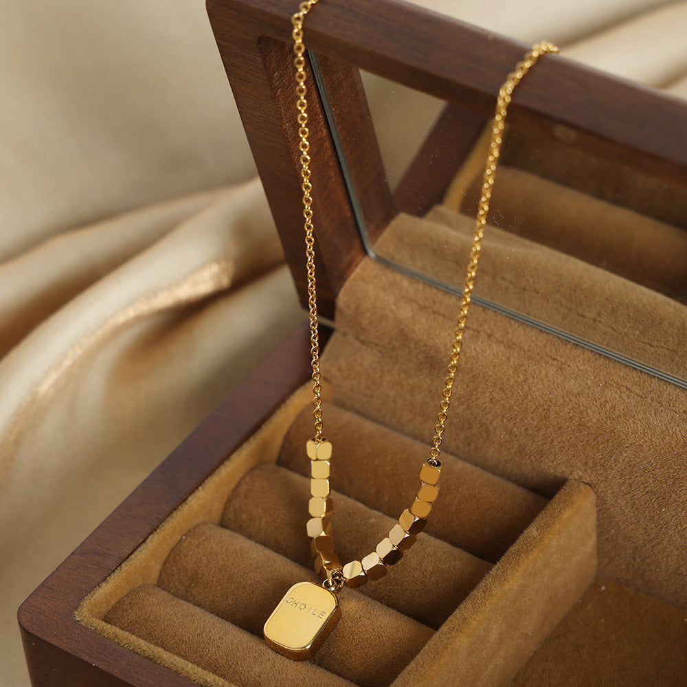 Carved English Letter Square Plate Beaded Design Necklaces