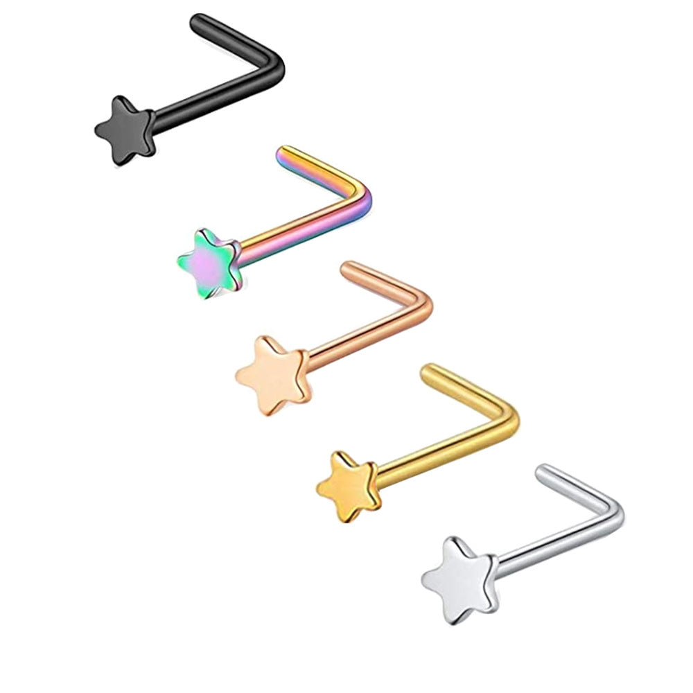 Stainless Steel Nose Five-pointed Star Curved Rod Stud Earrings